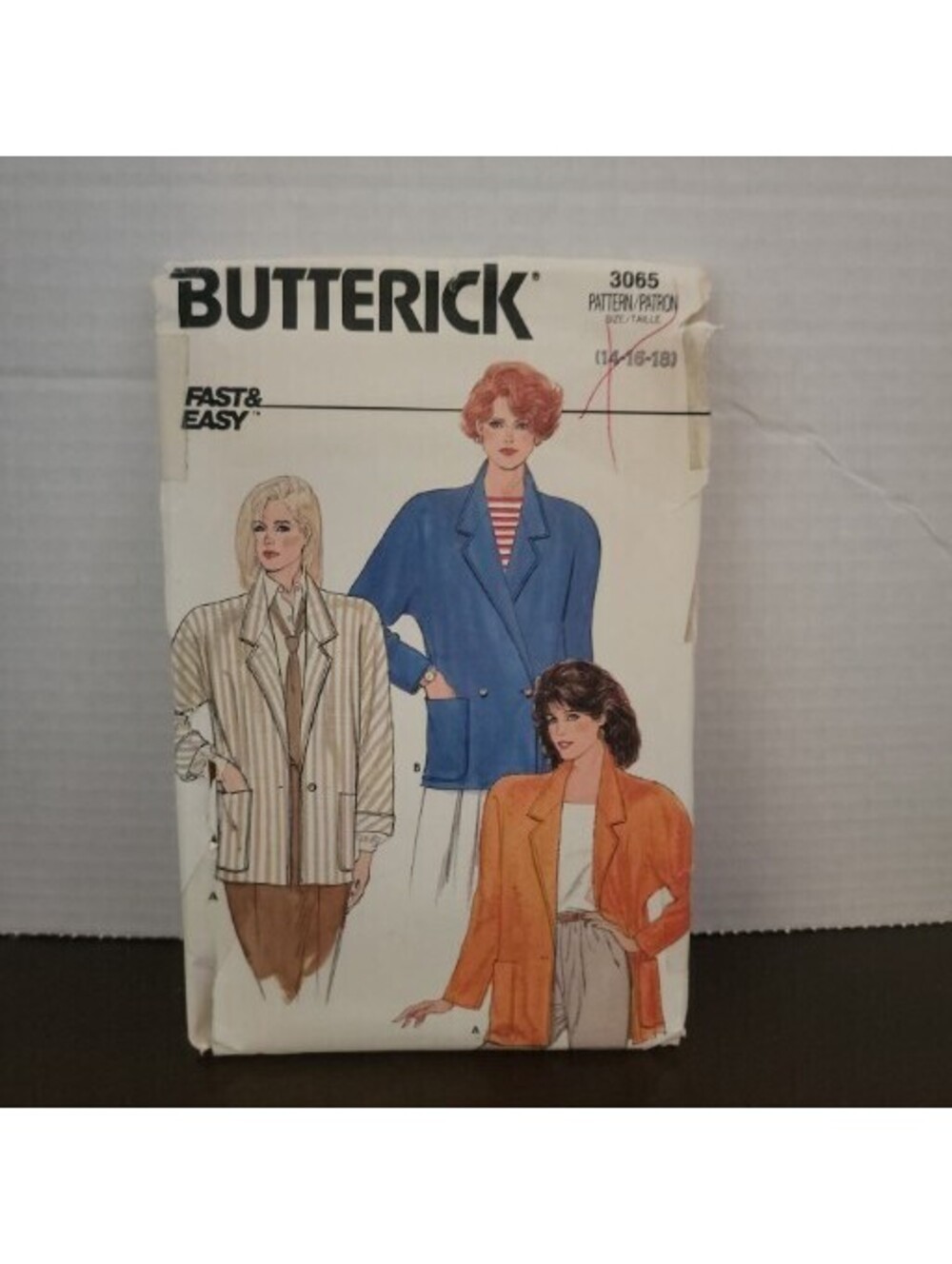 Butterick Vintage Pattern 3065 Oversized Blazer Jackets Pockets 14-16-18 FF